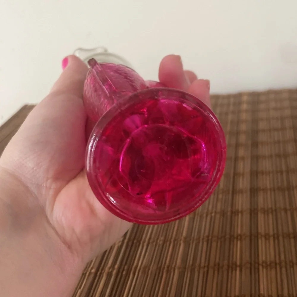 Vintage Pink Glass Oil Kerosene Lamp Fish Design Clear Top Medium Sized 8 Inches - Picture 6 of 7